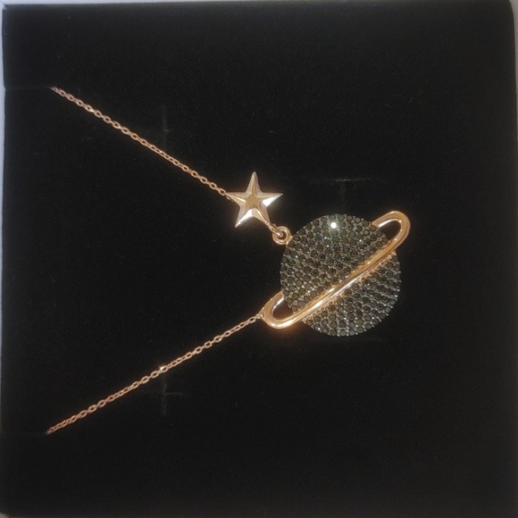 925 Sterling Silver Rose Gold Planet Star Zirconia Crystal Necklace - Picture 2 of 3